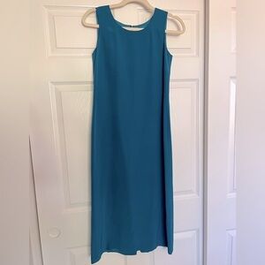 Talbots Pure Silk Teal Shift Midi Dress 2P
